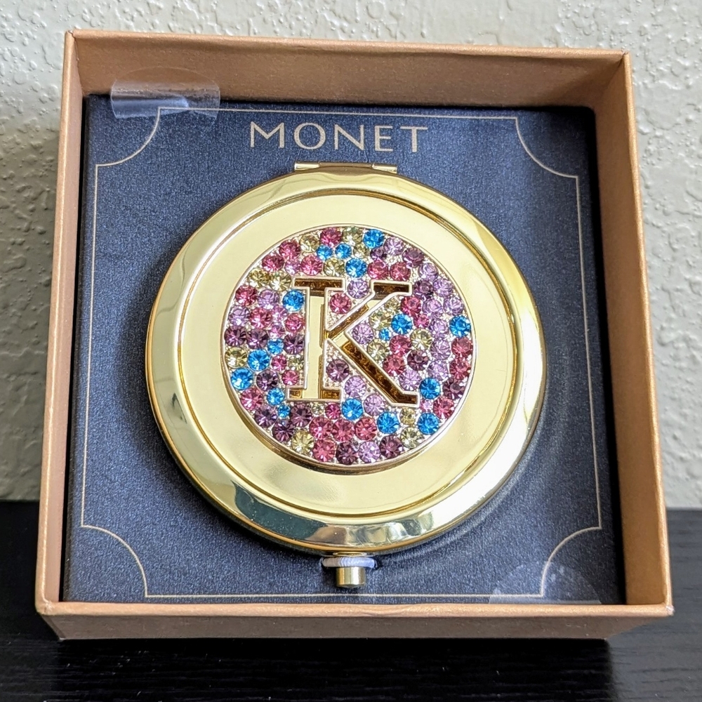 MONET Gold Compact Mirror Initial 'K' With Box